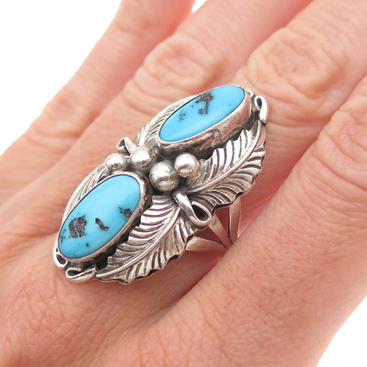 Felix Perry Old Pawn 925 Sterling Silver Vintage Turquoise Feather Ring Size 7