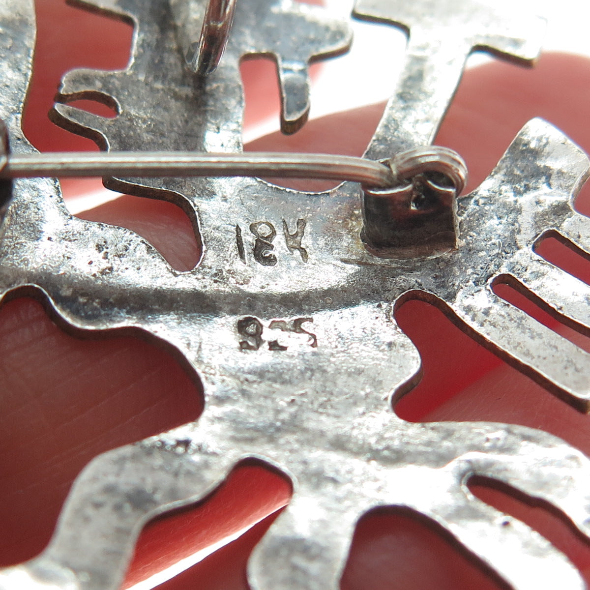 925 Sterling Silver & 18K Gold Vintage Real Turquoise Mayan Warrior Pin Pendant