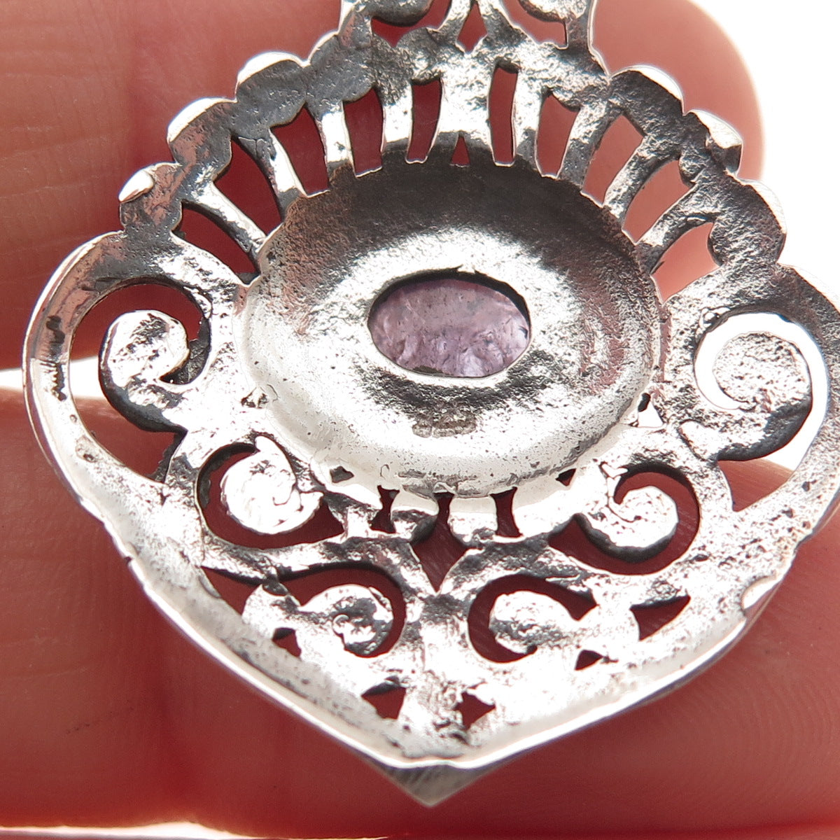 925 Sterling Silver Vintage Real Tanzanite Floral Scroll Oxidized Charm Pendant