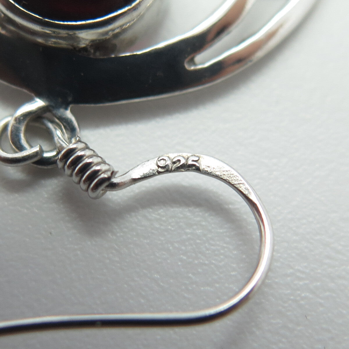 925 Sterling Silver Vintage Real Tourmaline Gemstone Ornate Hook Earrings