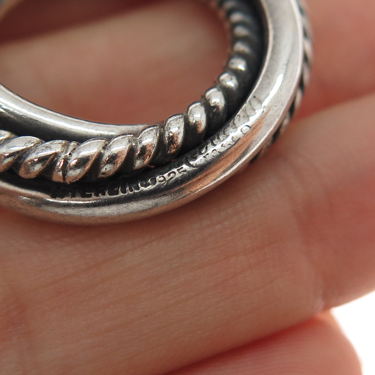 925 Sterling Silver Vintage Mexico Interlocked Trinity Oxidized Pin Brooch
