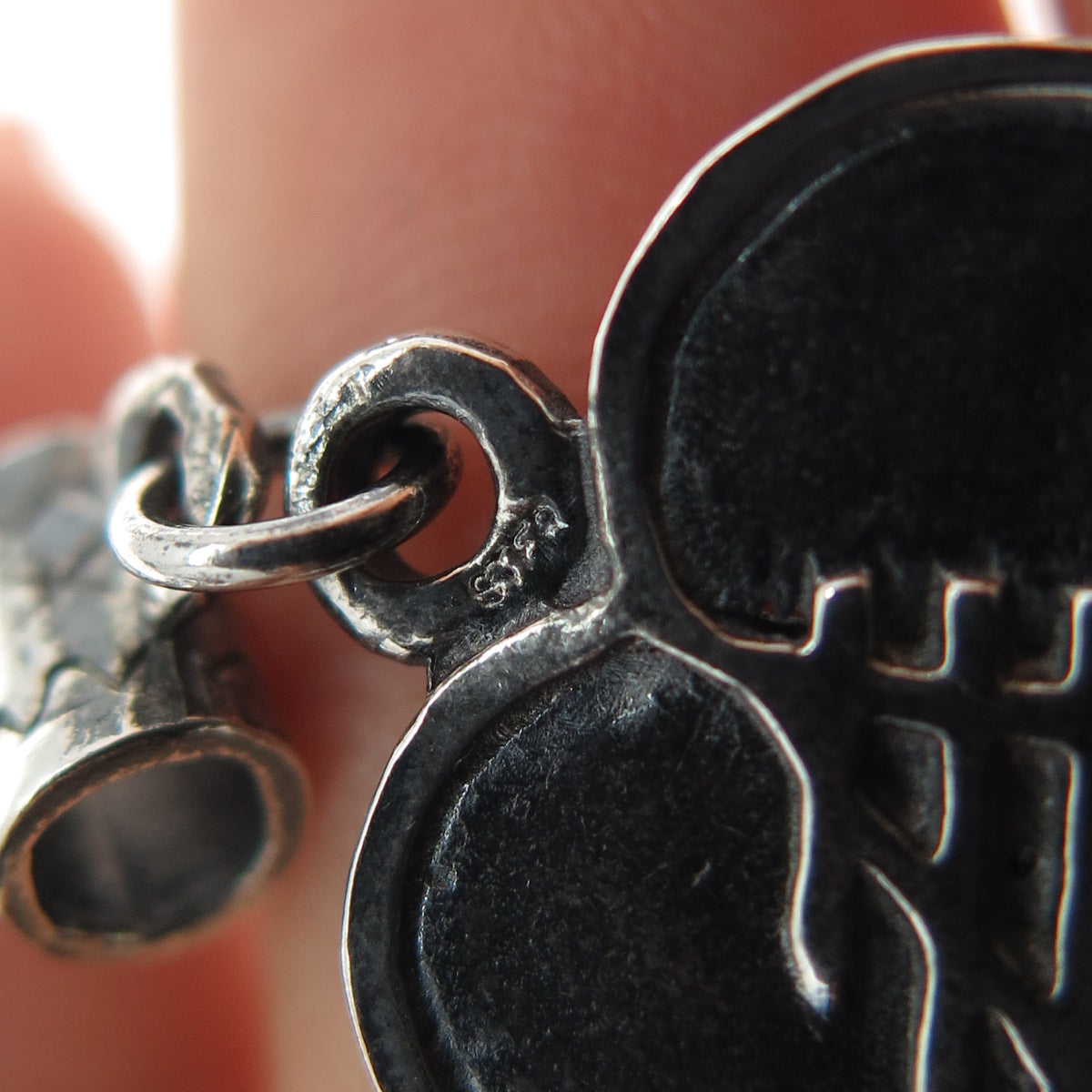 925 Sterling Silver Vintage Chinese Character Heart Oxidized Slide Charm Pendant