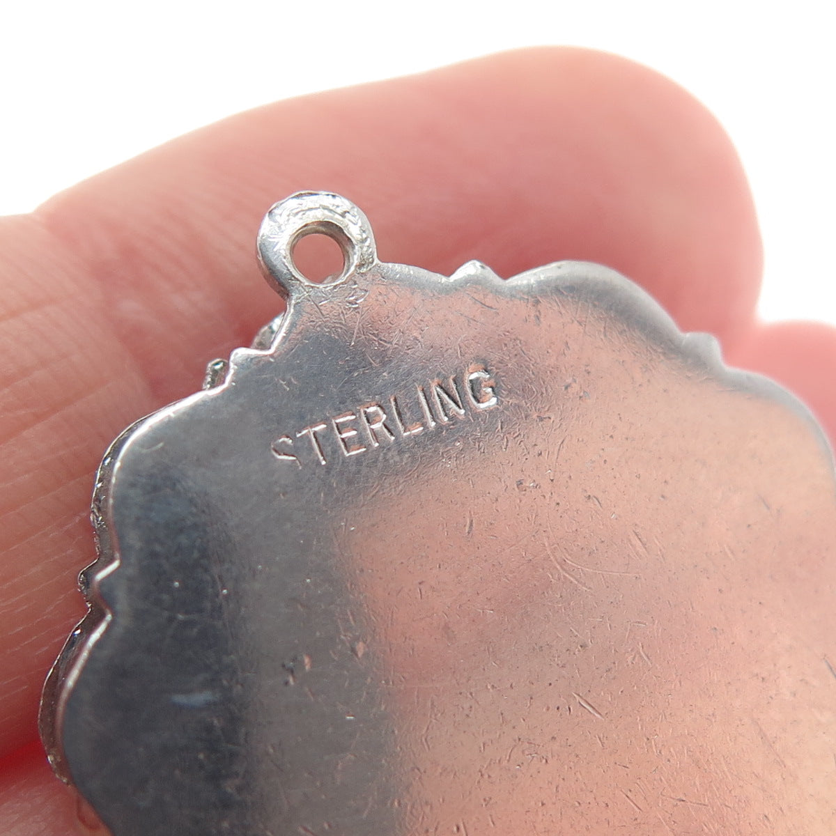 925 Sterling Silver Vintage Red Rhinestone Bell Charm Pendant