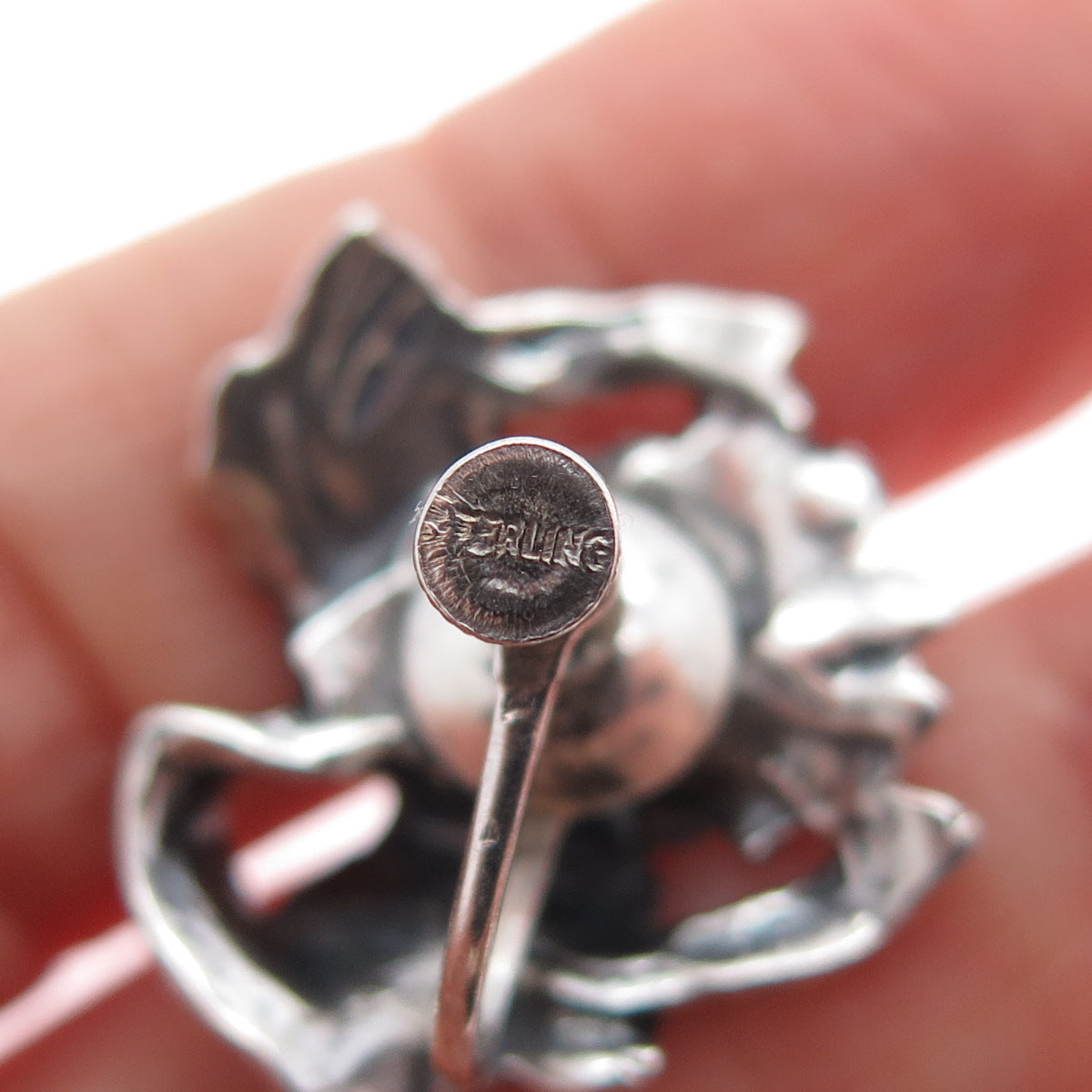 925 Sterling Silver Vintage Calla Lily Flower Oxidized Screw Back Earrings