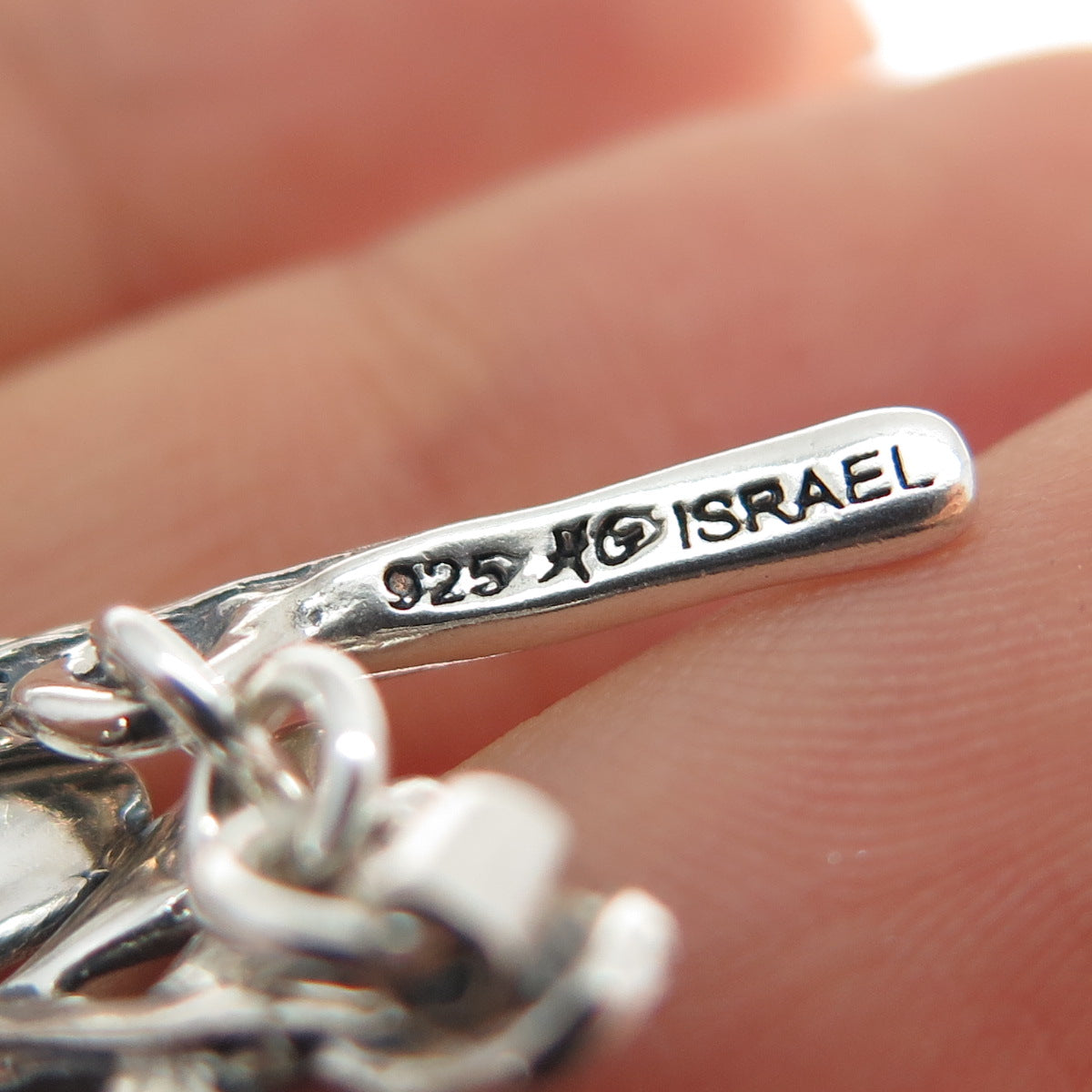 HAGIT GORALI Sterling Silver Vintage Israel Floral Leaf Oxidized Bracelet 6.75"