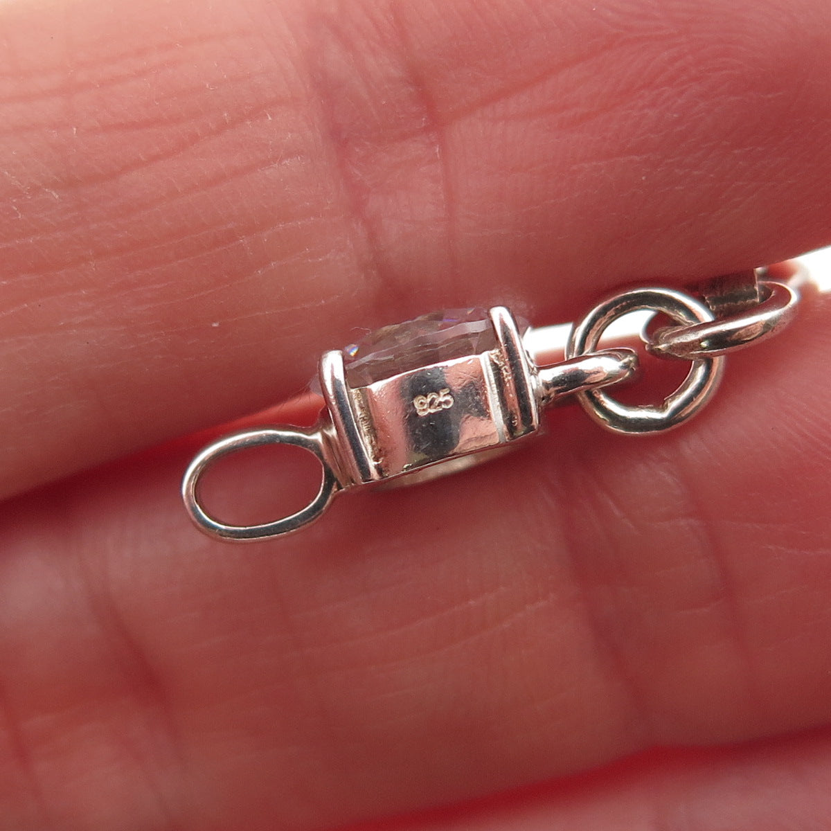 925 Sterling Silver Round & Pear-Cut C Z Drop Charm Pendant