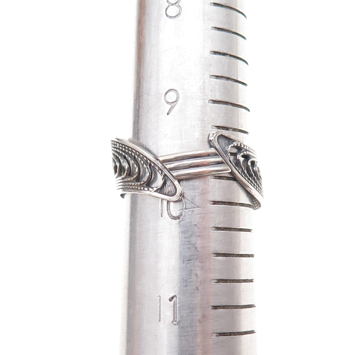Beau Sterling Silver Antique Art Deco Filigree Bypass Adjustable Ring Size 9.75