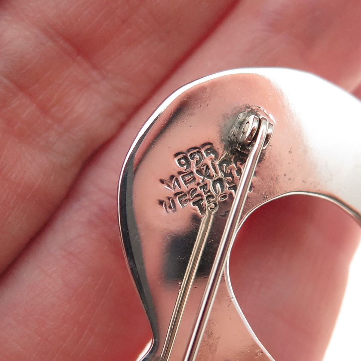 925 Sterling Silver Vintage Mexico Modernist Heart Pin Brooch