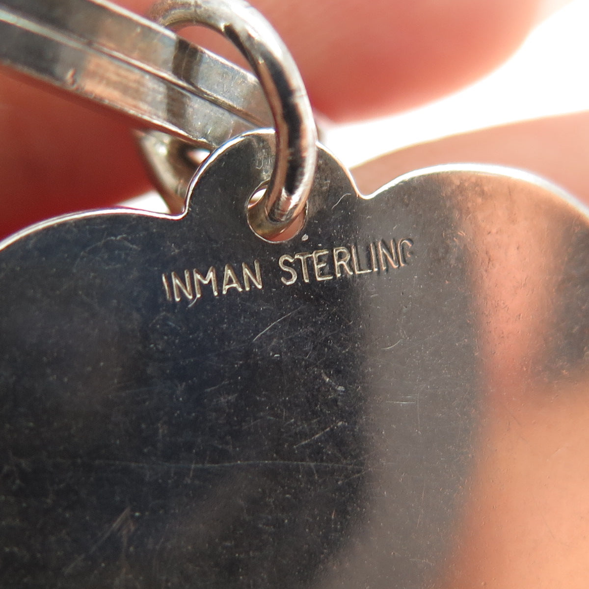 J.T. INMAN 925 Sterling Silver Vintage Heart Tag Key Fob Ring