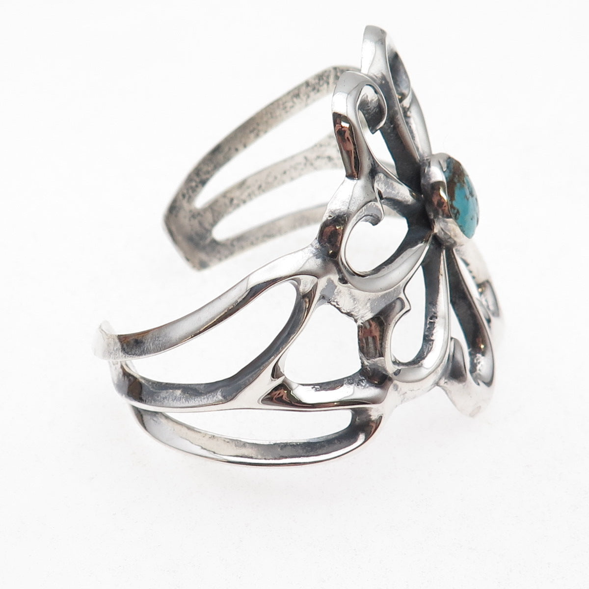Old Pawn 925 Sterling Silver Vintage Turquoise Floral Adjustable Bracelet 6"