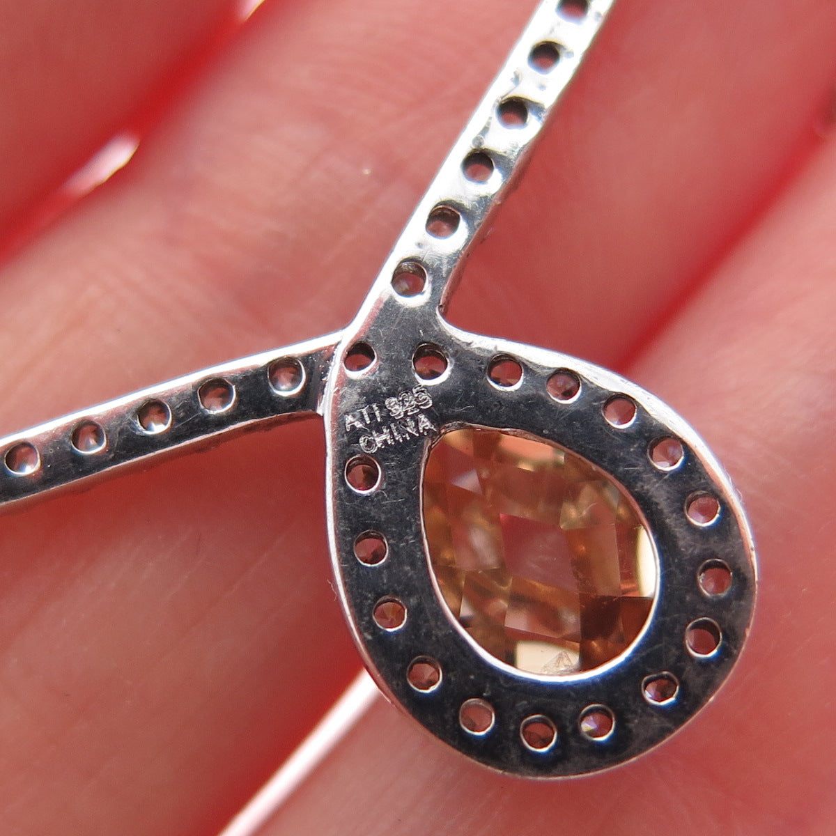 ATI ANNIKA WITT 925 Sterling Silver Champagne & White C Z Chain Necklace 16"