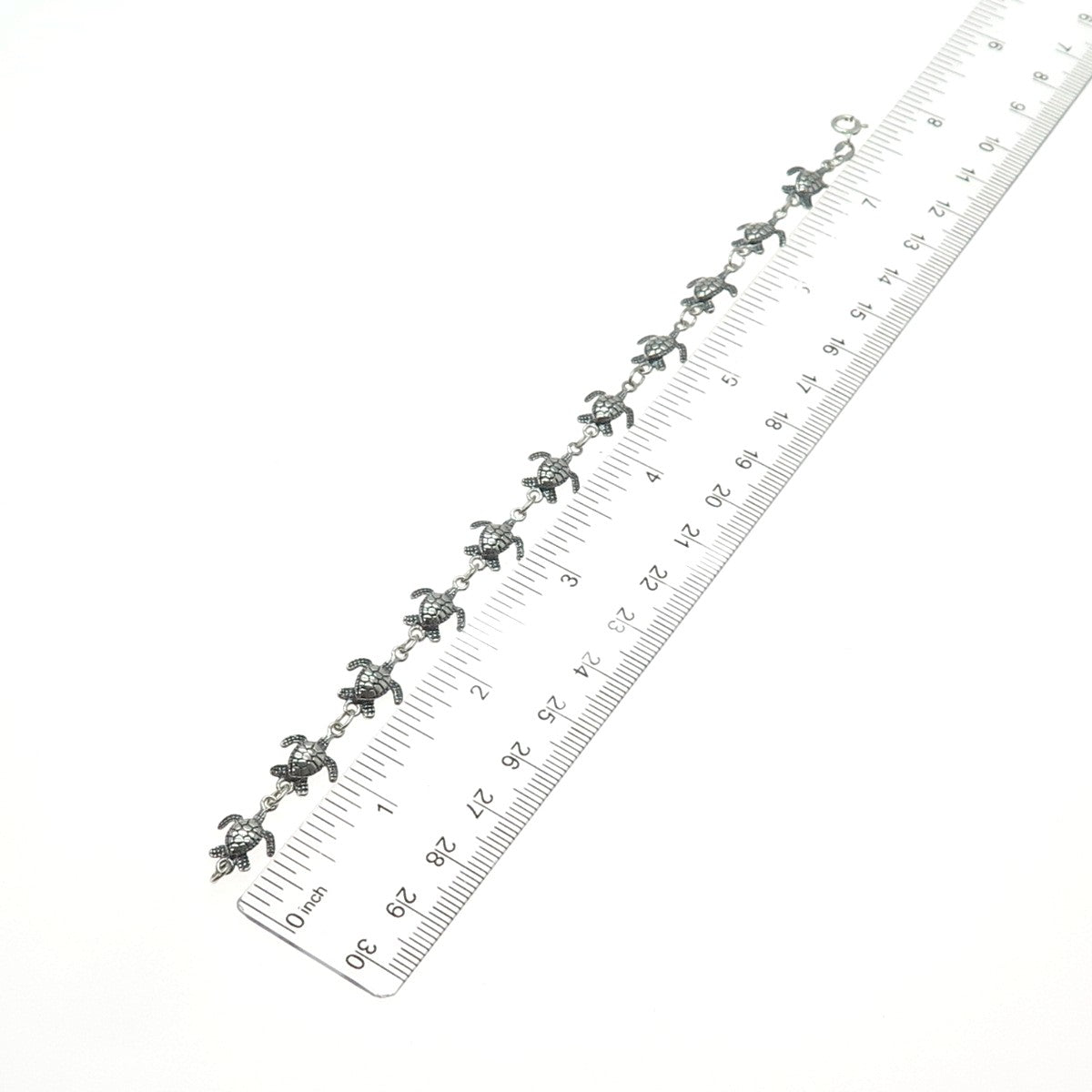 925 Sterling Silver Vintage Turtle Link Oxidized Bracelet 7.5"