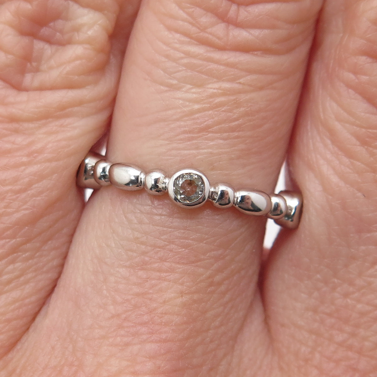 925 Sterling Silver Real Round-Cut White Topaz Bubble Band Ring Size 7