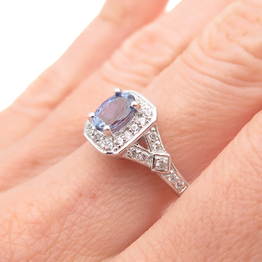 925 Sterling Silver Real Tanzanite & White Topaz Ring Size 7.75