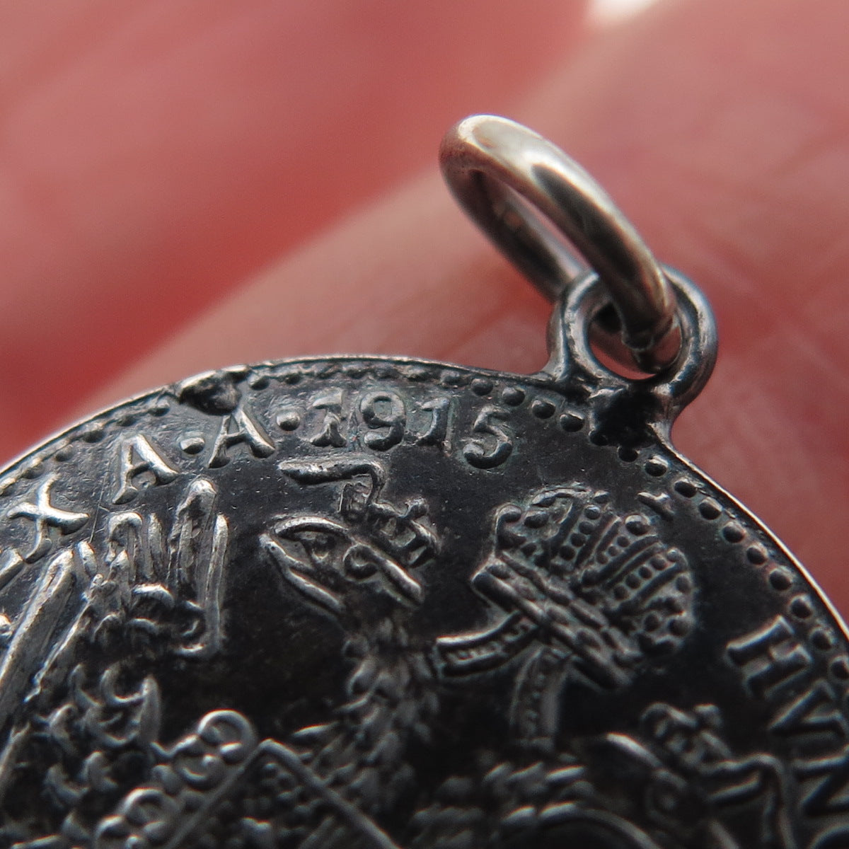 Silver Antique 1915 Austrian Empire Franz Joseph I Coin Replica Charm Pendant