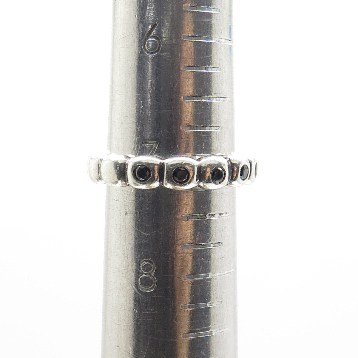 PANDORA 925 Sterling Silver Real Black Spinel Ring Size 7.25