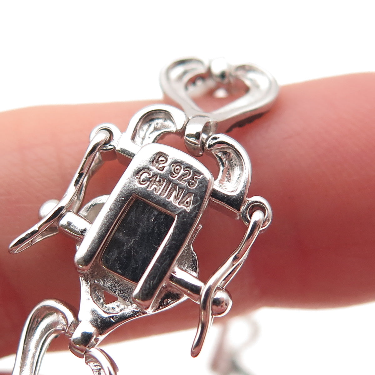 Ross Simons 925 Sterling Black Rhodium Real Diamond Accent Heart Bracelet 7.5"