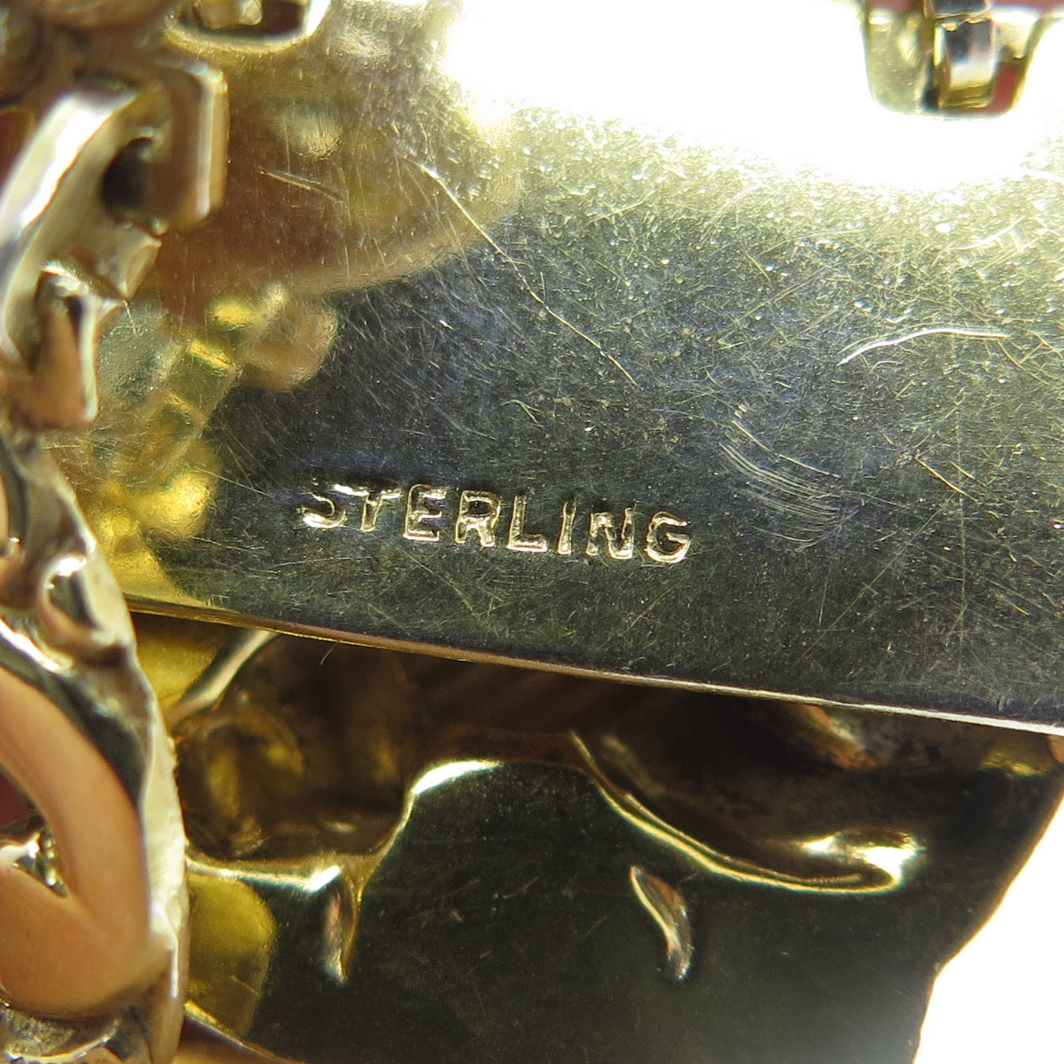 925 Sterling Silver Gold Plated Antique Art Deco Flower Panel Link Bracelet 7"