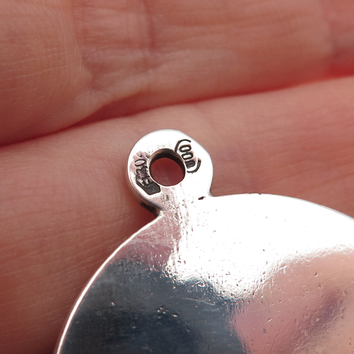800 Silver Vintage Italy Enamel Letter F Initial Round Tag Charm Pendant