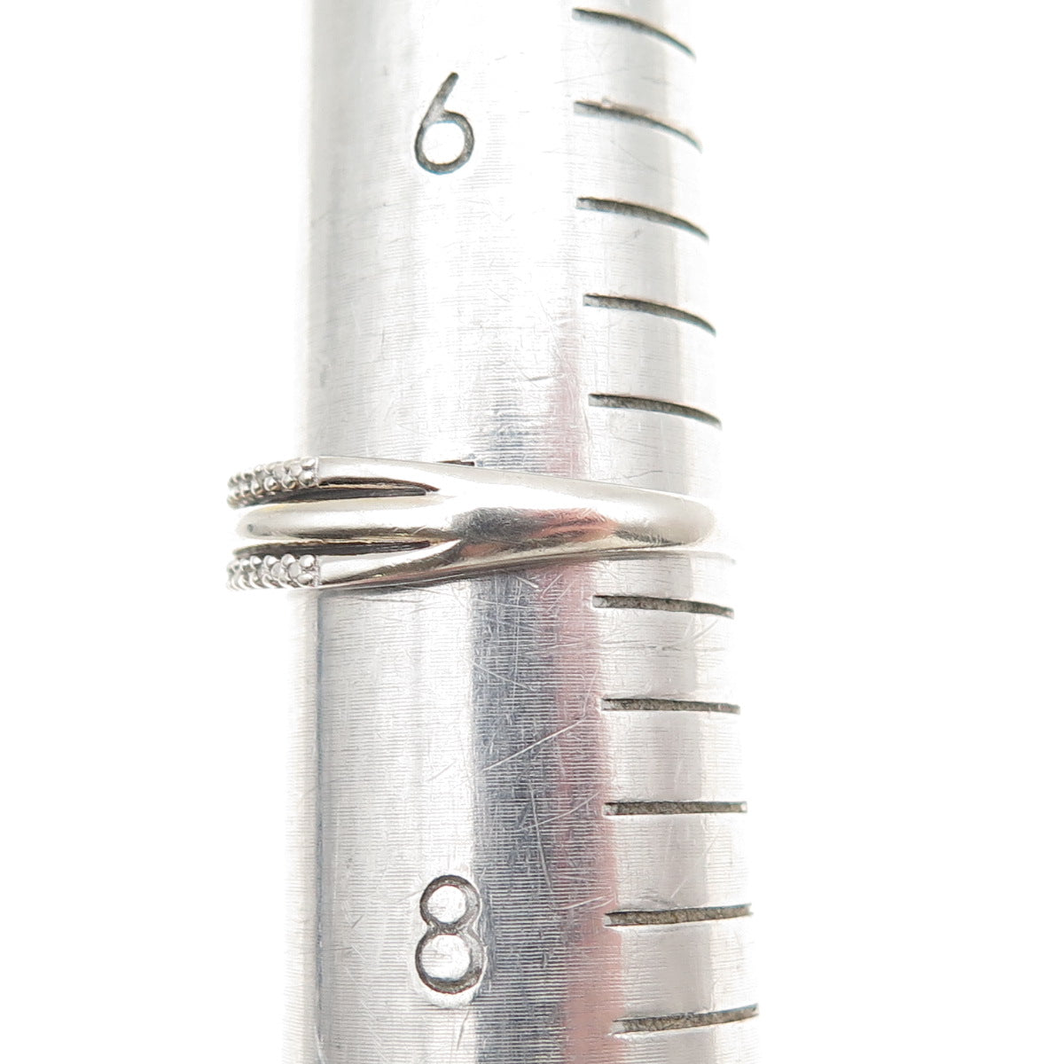 SUN 925 Sterling Silver Real Round-Cut Diamond 3-Row Ring Size 7