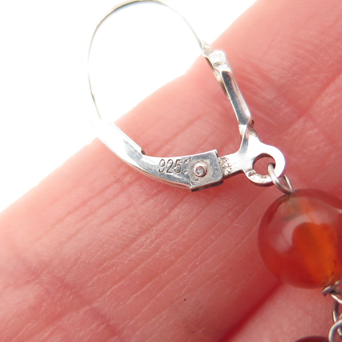 925 Sterling Silver Vintage Real Carnelian Clear Quartz Citrine Beaded Earrings
