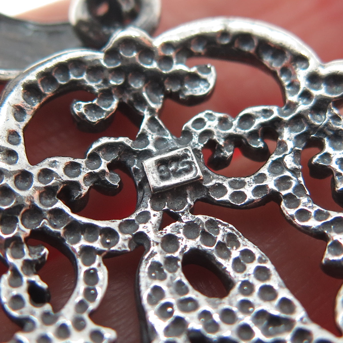 925 Sterling Silver Vintage Ornate Floral Oxidized Pendant