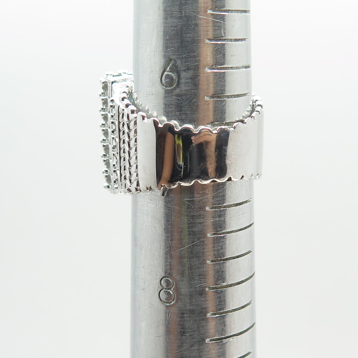 925 Sterling Silver Real Princess-Cut Blue & Round-Cut White Topaz Ring Size 7