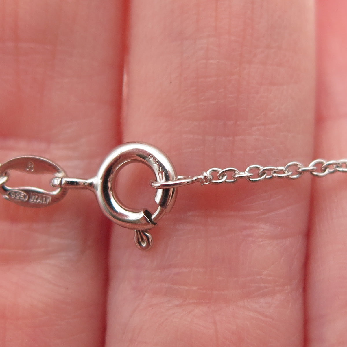 925 Sterling Silver Real Diamond Heart & Club Key Cable Chain Necklace 18"