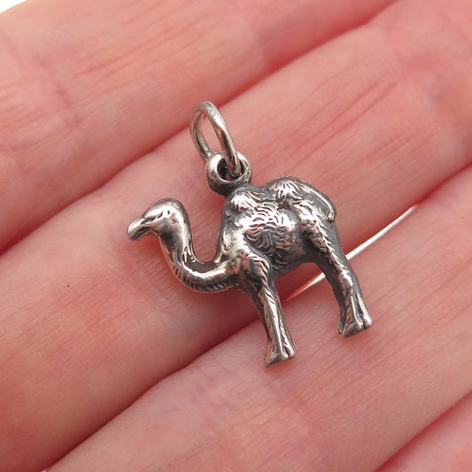925 Sterling Silver Antique Art Deco Camel Oxidized 3D Charm Pendant