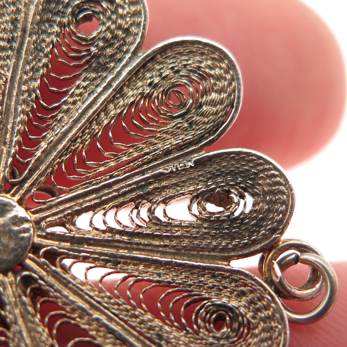 925 Sterling Gold Plated Vintage Real Garnet Filigree Flower Centerpiece Pendant