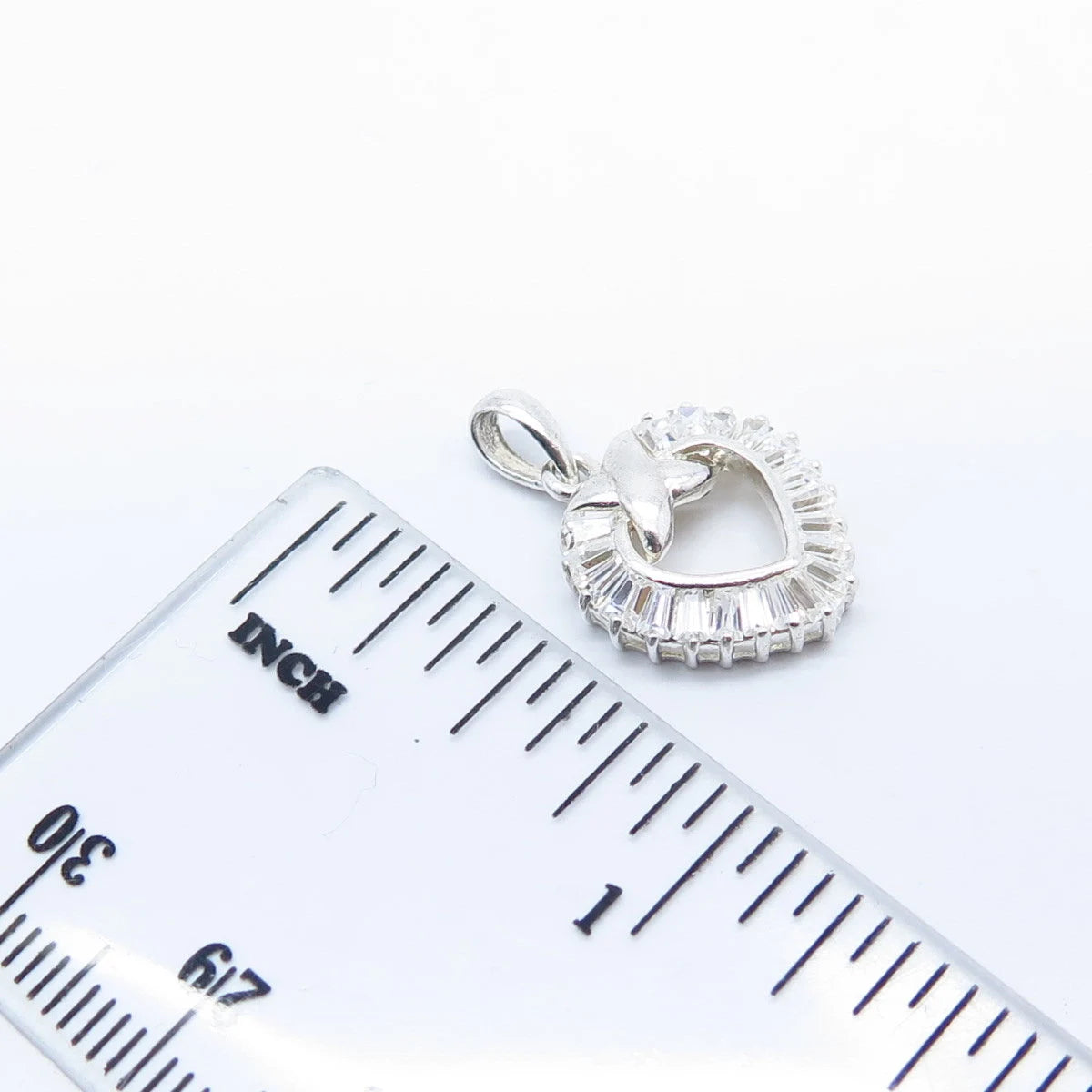 925 Sterling Silver Vintage C Z Open Heart Pendant
