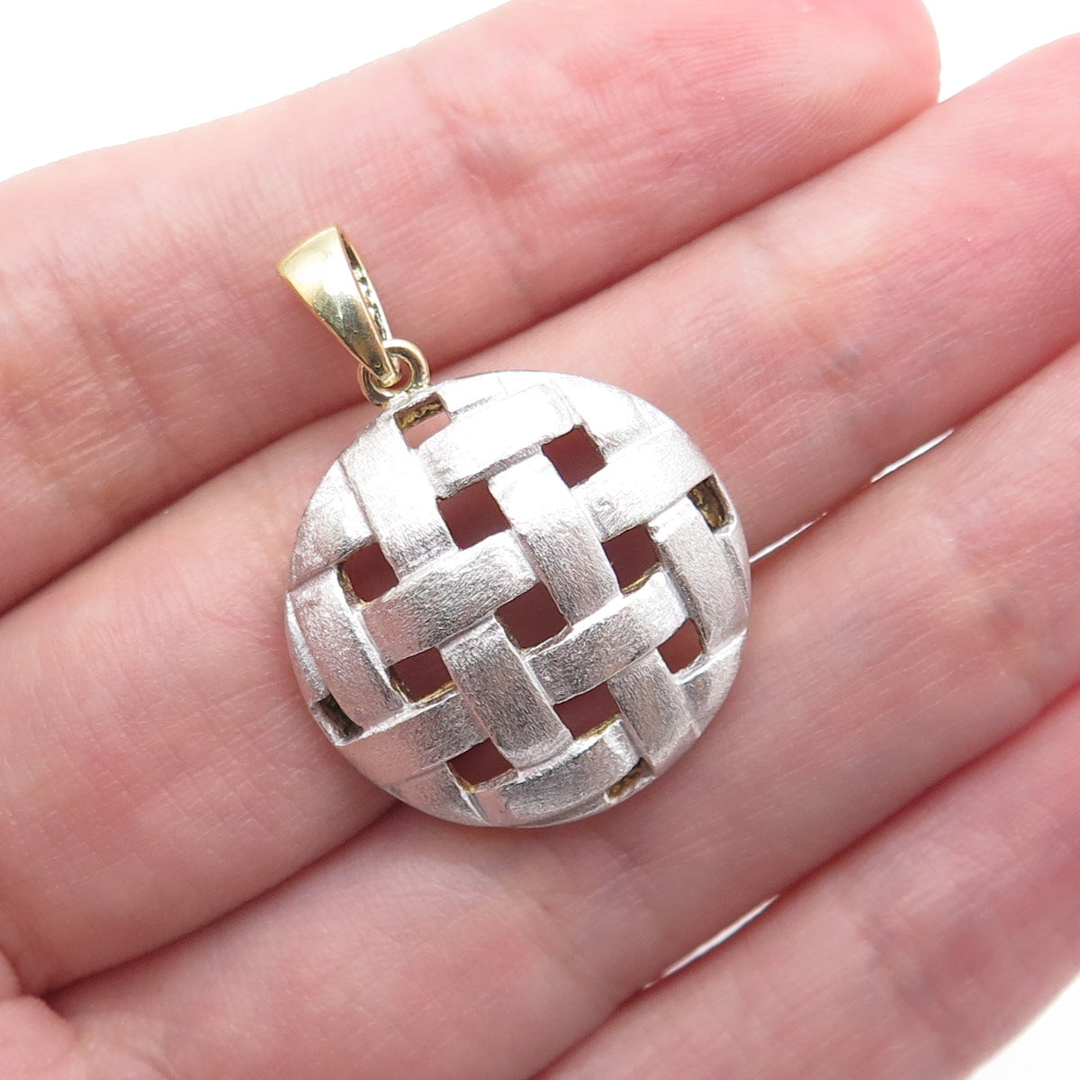 925 Sterling Silver 2-Tone Vintage Woven Charm Pendant