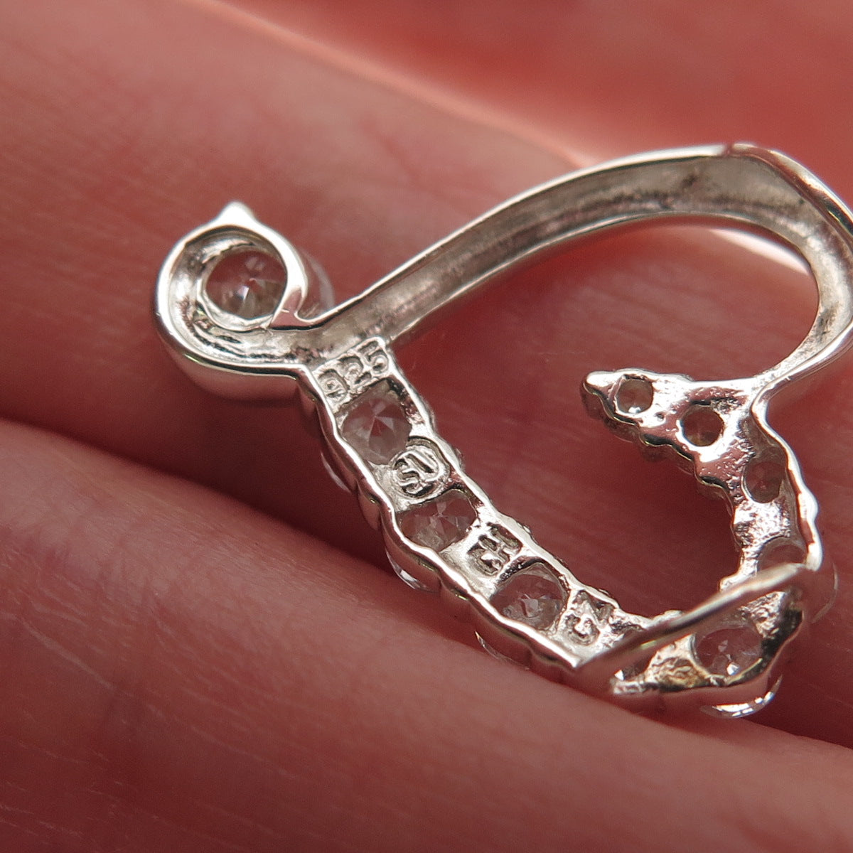 925 Sterling Silver Round-Cut C Z Heart Mini Slide Charm Pendant