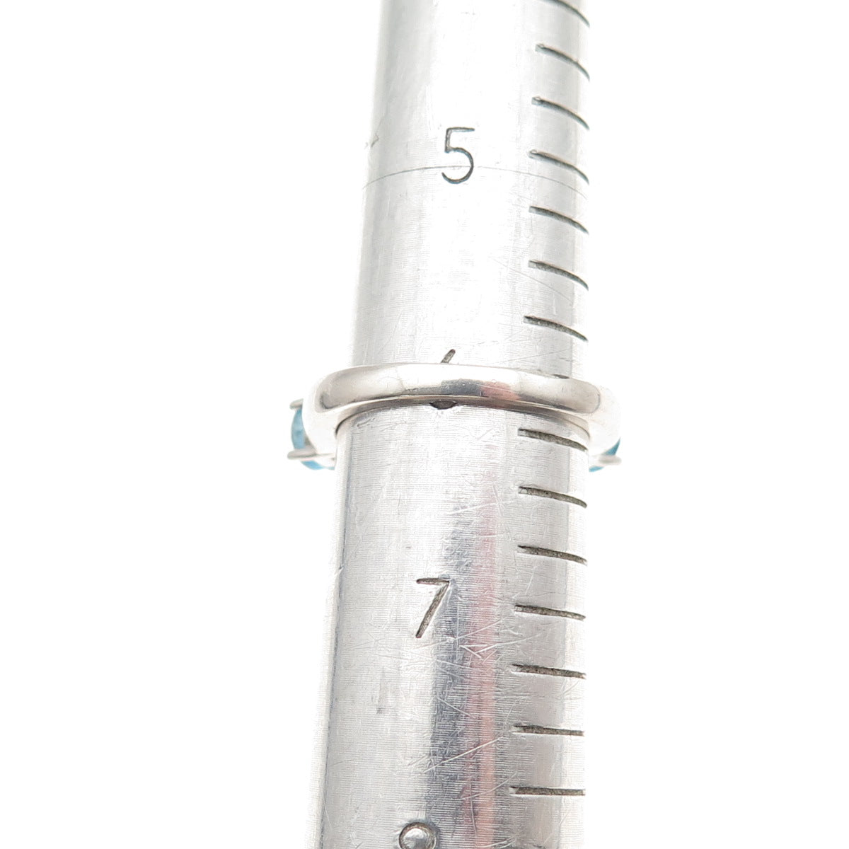 925 Sterling Silver Real Larimar White & Blue Topaz Ring Size 6.25