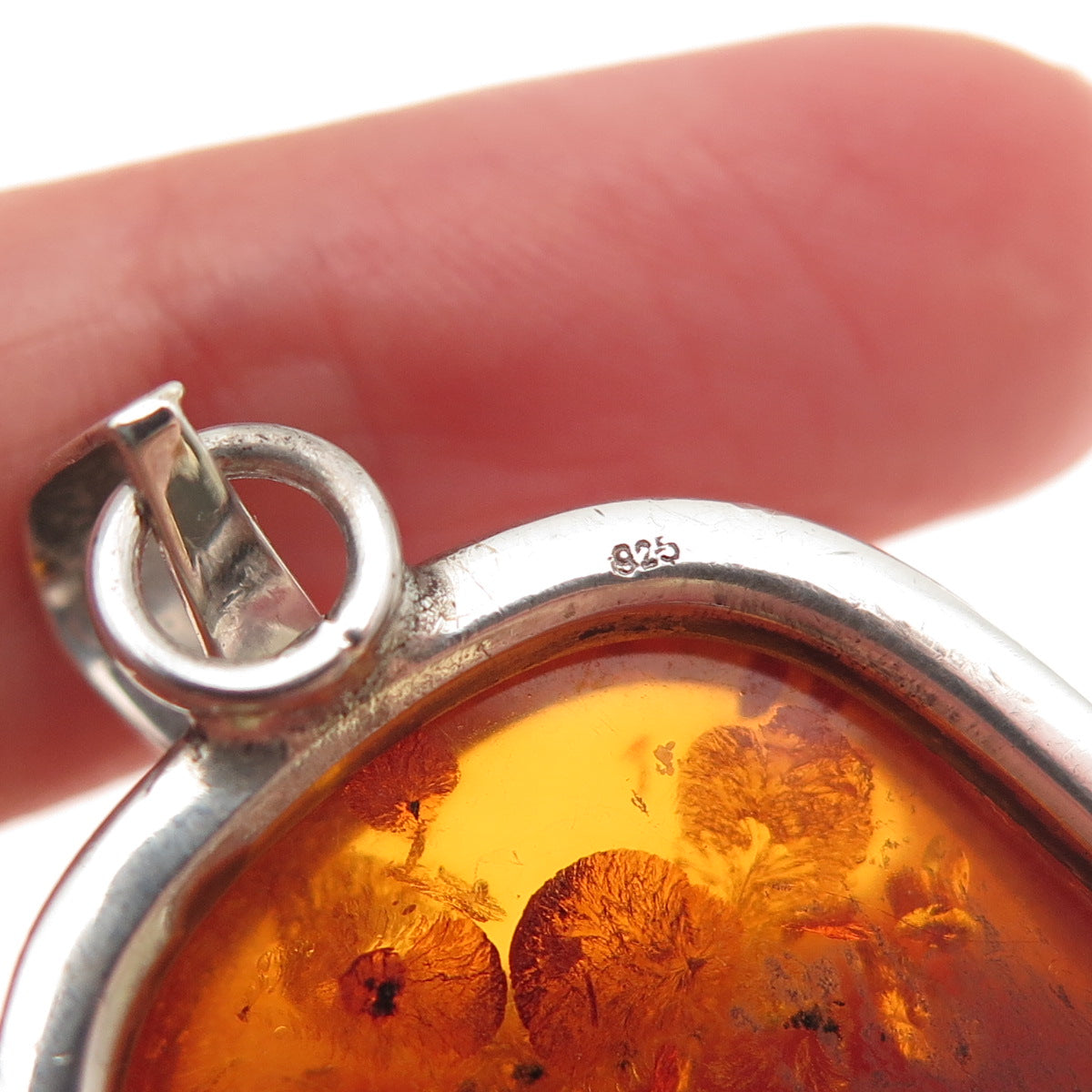 925 Sterling Silver Vintage Real Amber Modernist Pendant