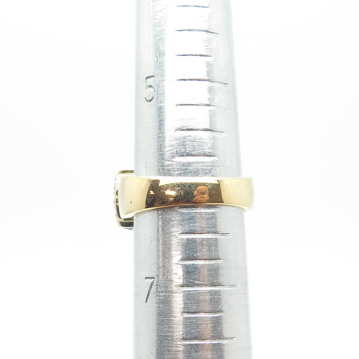925 Sterling Silver Gold Plated Real Smoky Quartz & C Z Belt Ring Size 6.25