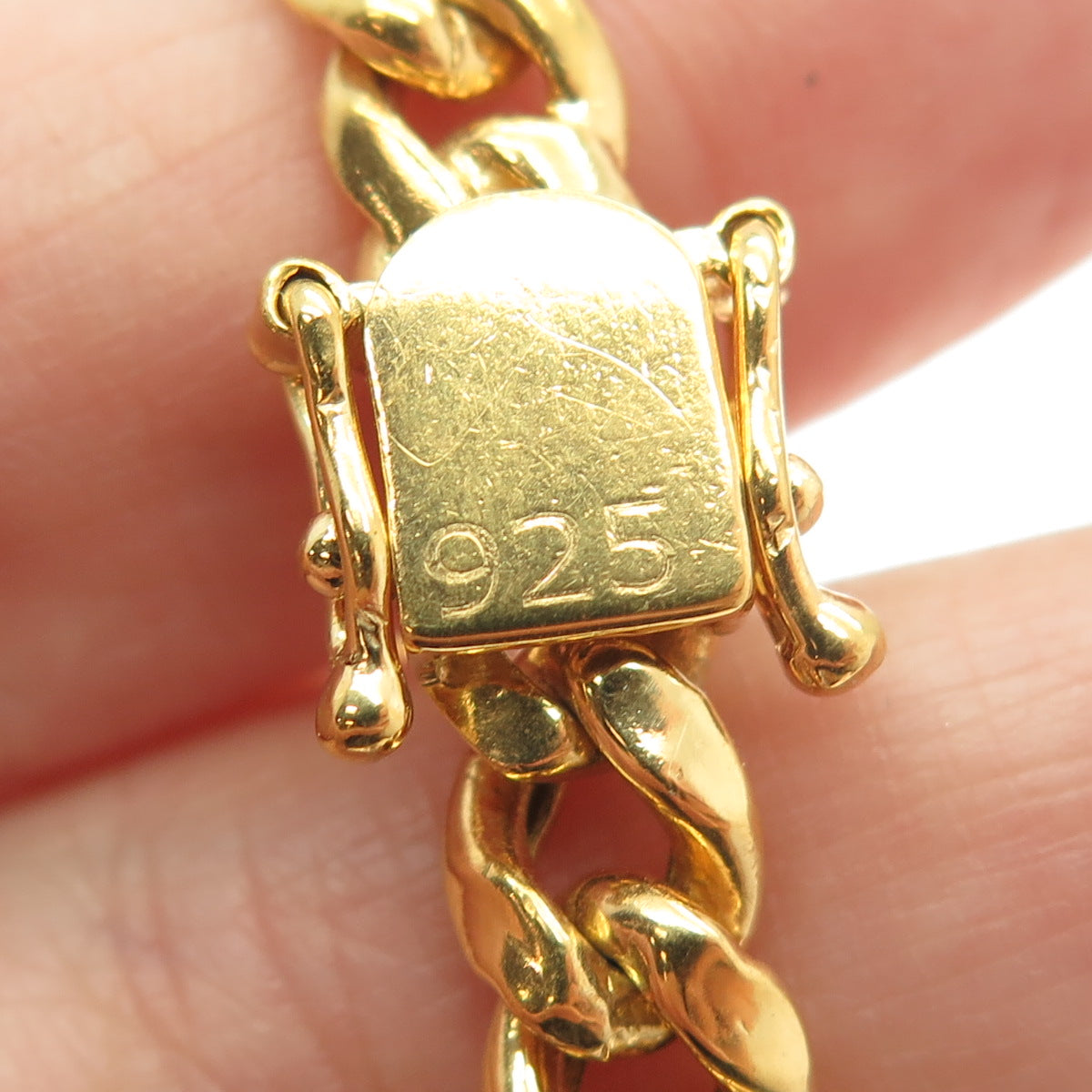 925 Sterling Silver Gold Plated Cuban Chain Necklace 22"