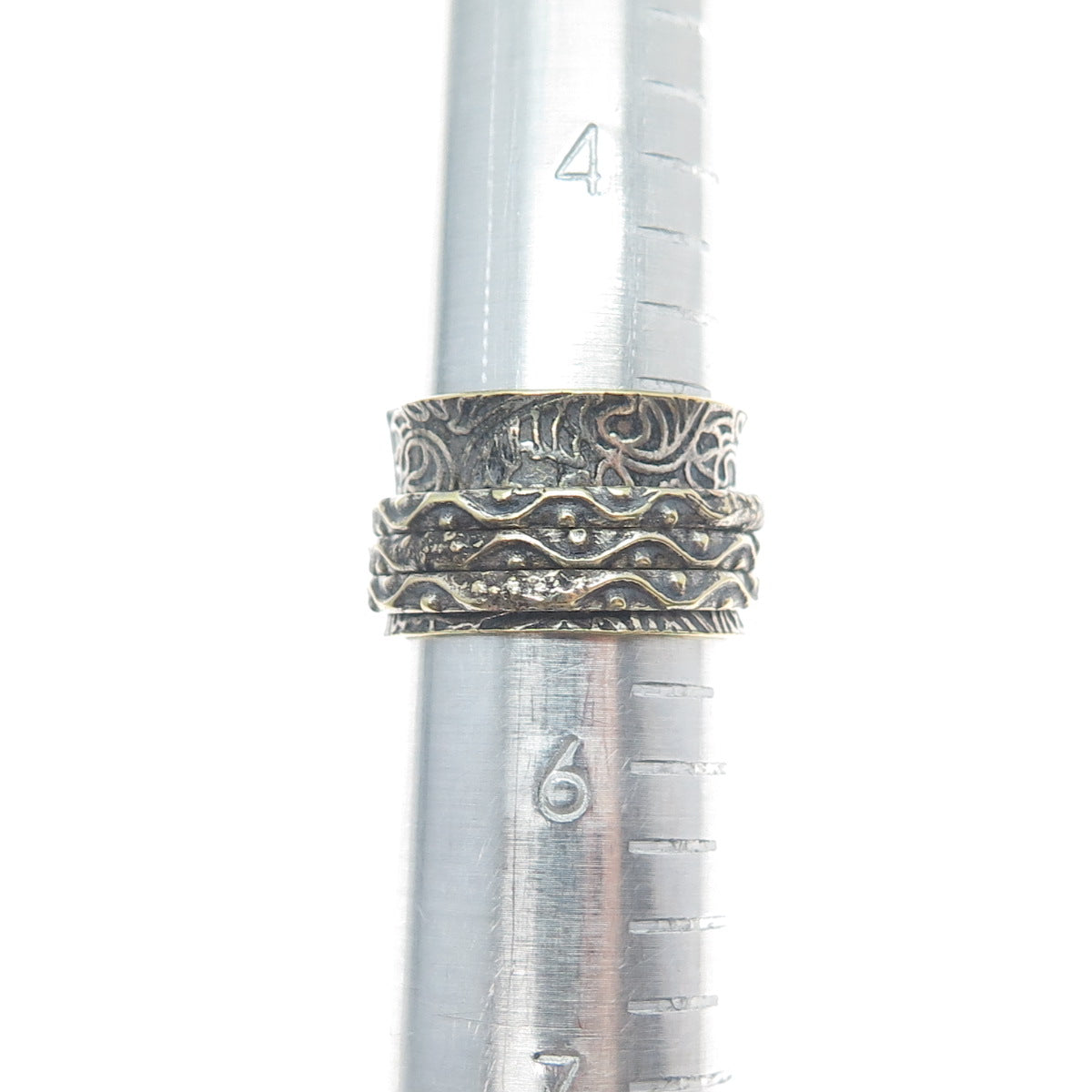 925 Sterling Silver 2-Tone Vintage Oxidized Rotating Wide Band Ring Size 5.5