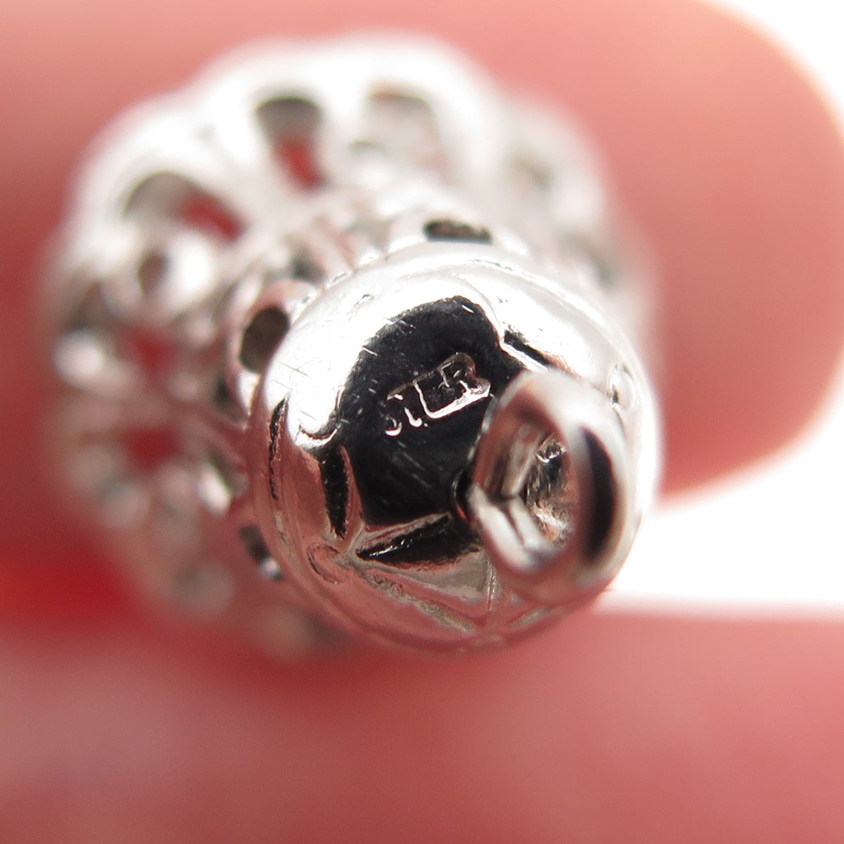 925 Sterling Silver Vintage Faux Pearl Ornate Bell 3D Mini Charm Pendant
