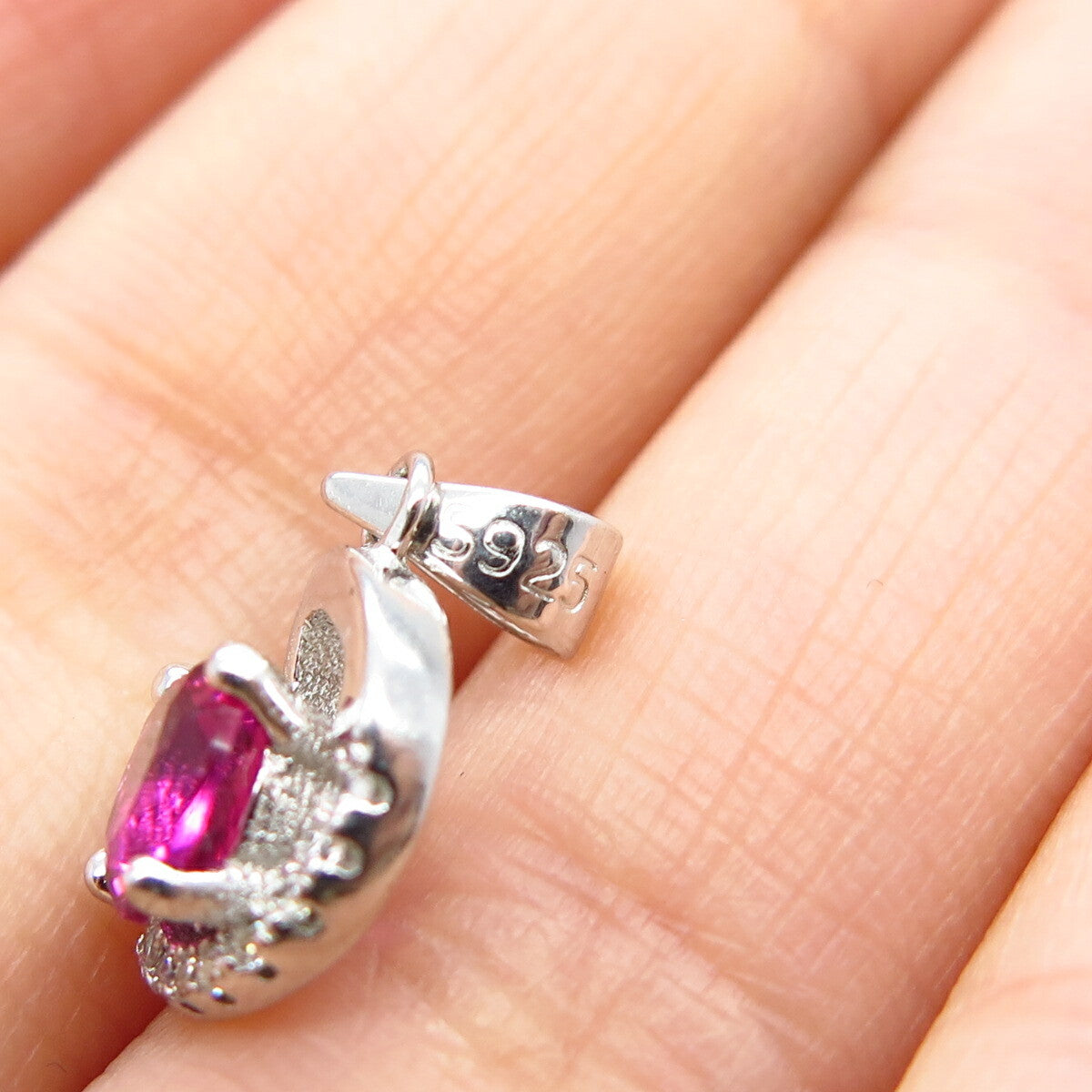 925 Sterling Silver White & Pink C Z Pendant