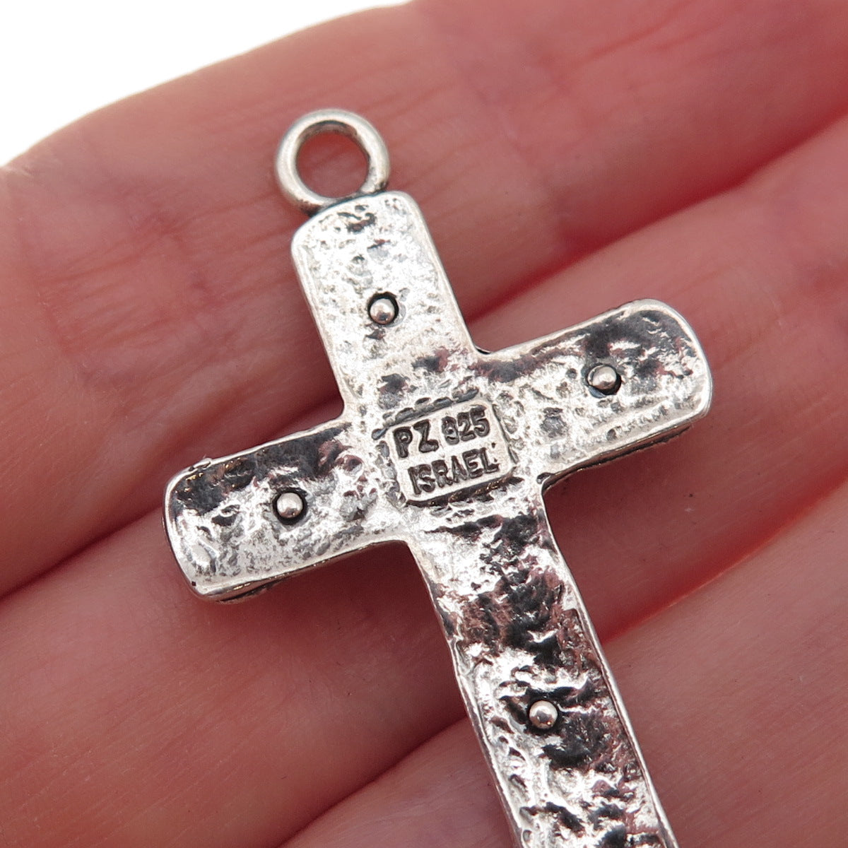 Or Paz PZ 925 Sterling Silver Vintage Israel Cross Oxidized Charm Pendant