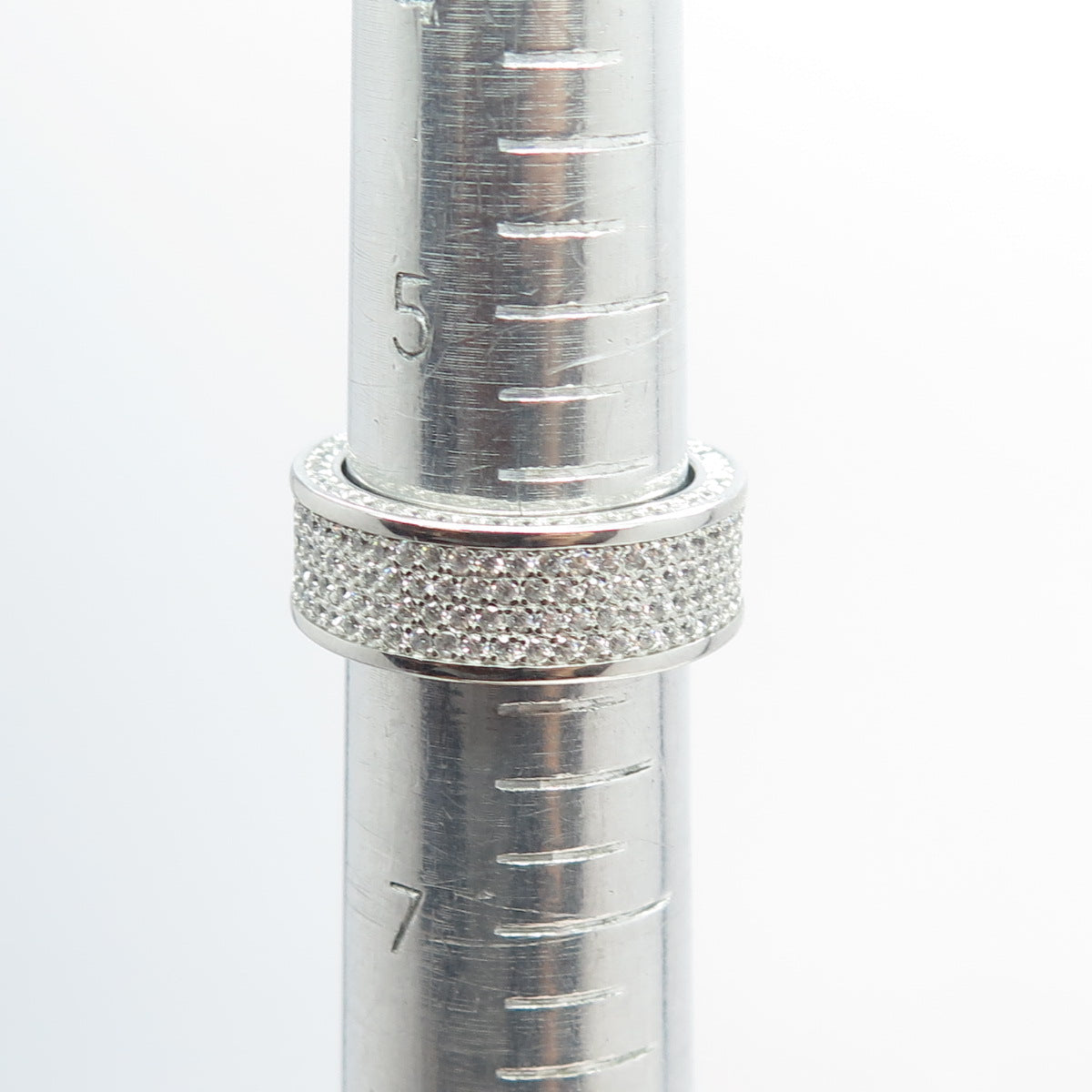 925 Sterling Silver Pave C Z All Around Eternity Band Ring Size 6.25