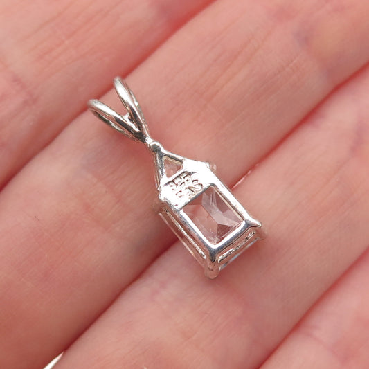 925 Sterling Silver Emerald & Triangle-Cut C Z Mini Charm Pendant