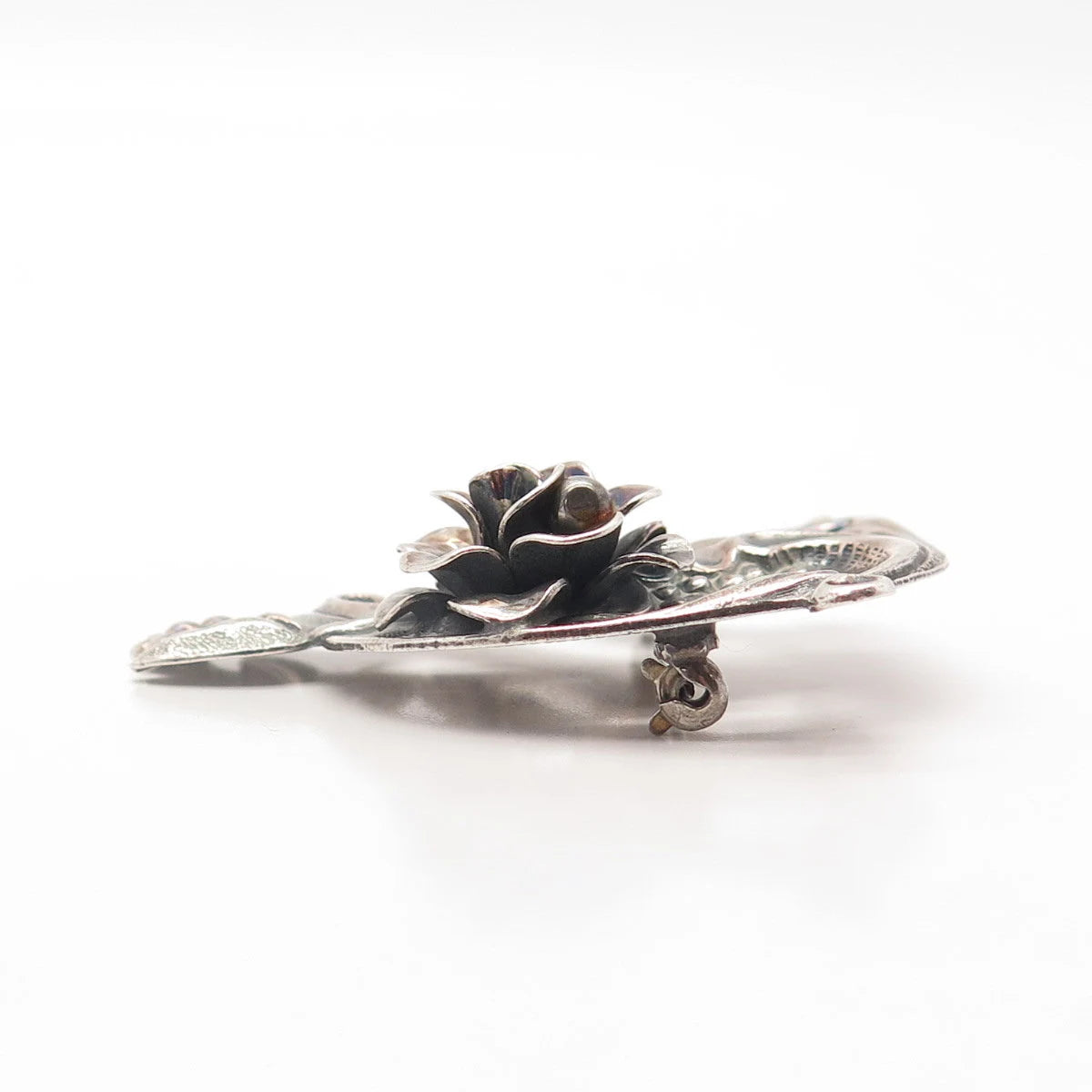925 Sterling Silver Vintage Jewelart Rose Floral Pin Brooch