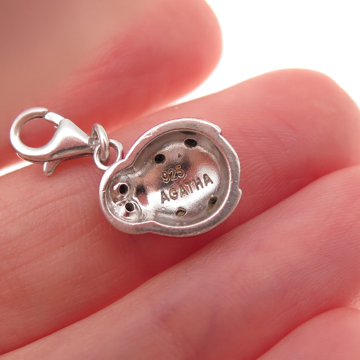 Agatha Paris 925 Sterling Enamel Black Spinel Ladybug Lobster Lock Charm Pendant