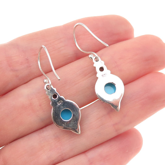 925 Sterling Silver Vintage Real Turquoise & London Blue Topaz Dangle Earrings