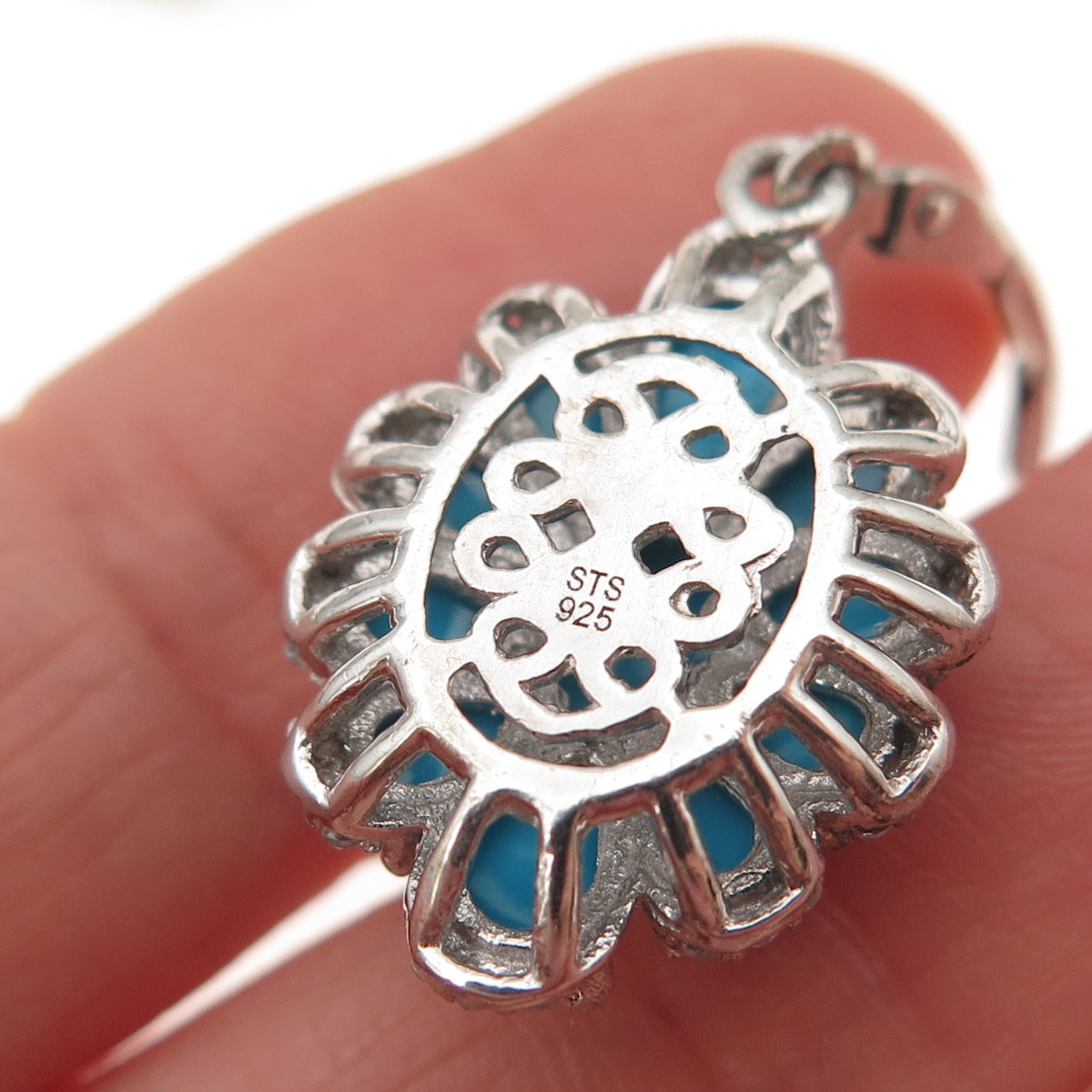 Chuck Clemency 925 Sterling Real Sleeping Beauty Turquoise White Topaz Earrings