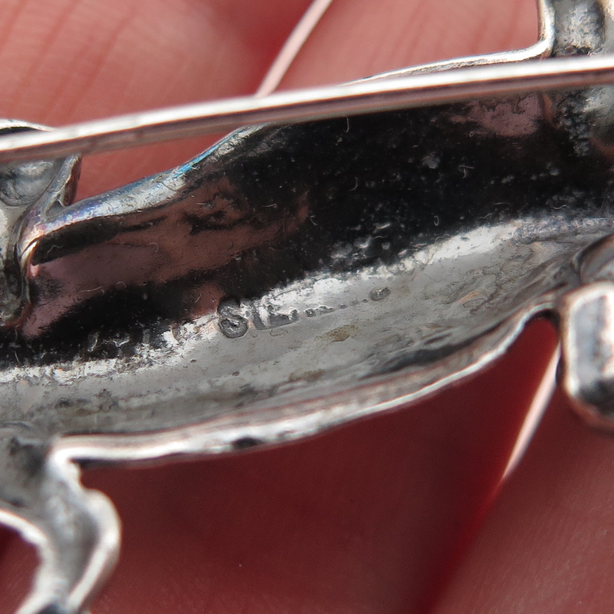 925 Sterling Silver Vintage Lizard Oxidized Pin Brooch