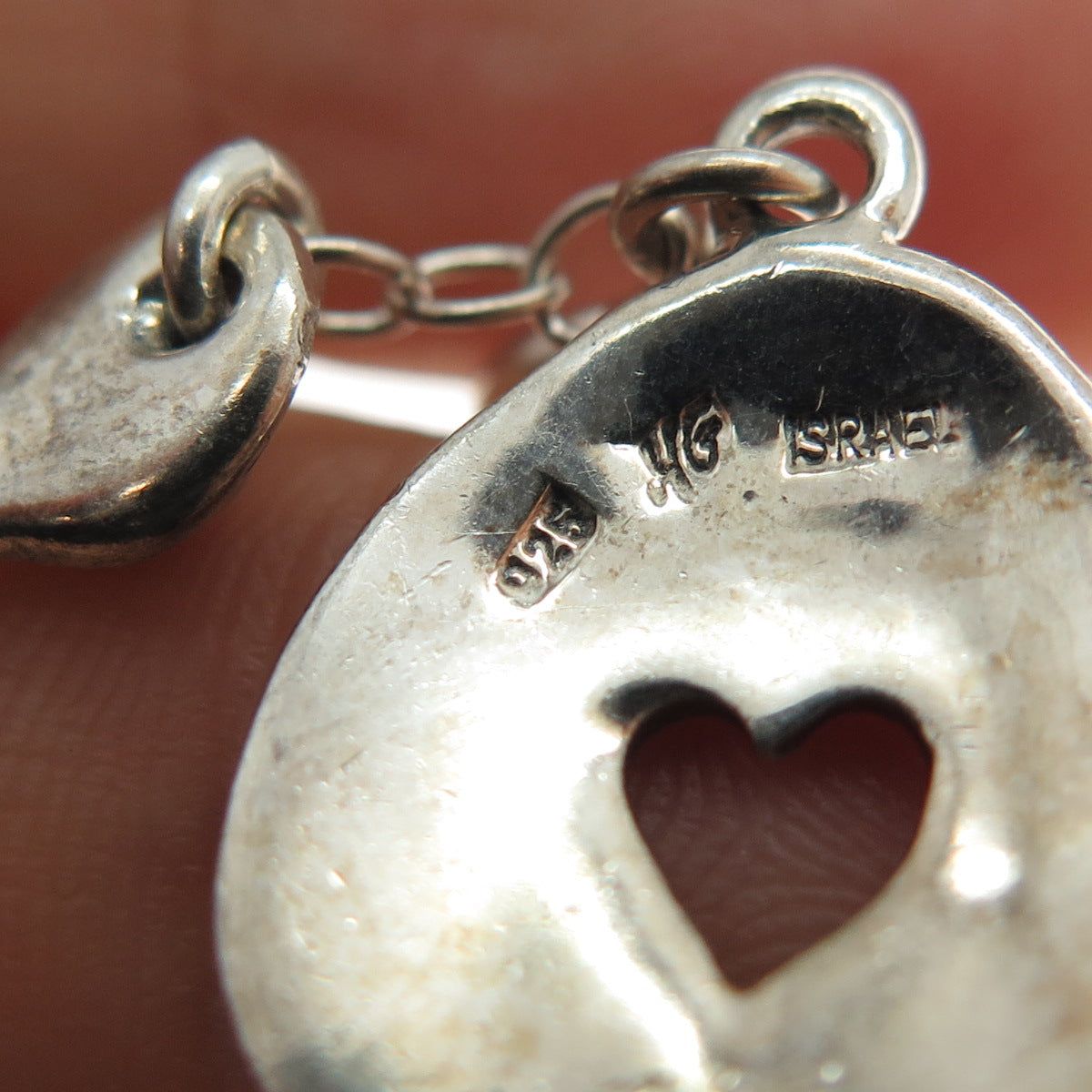 HAGIT GORALI 925 Sterling Silver Vintage Israel Heart & Key Charm Pendant