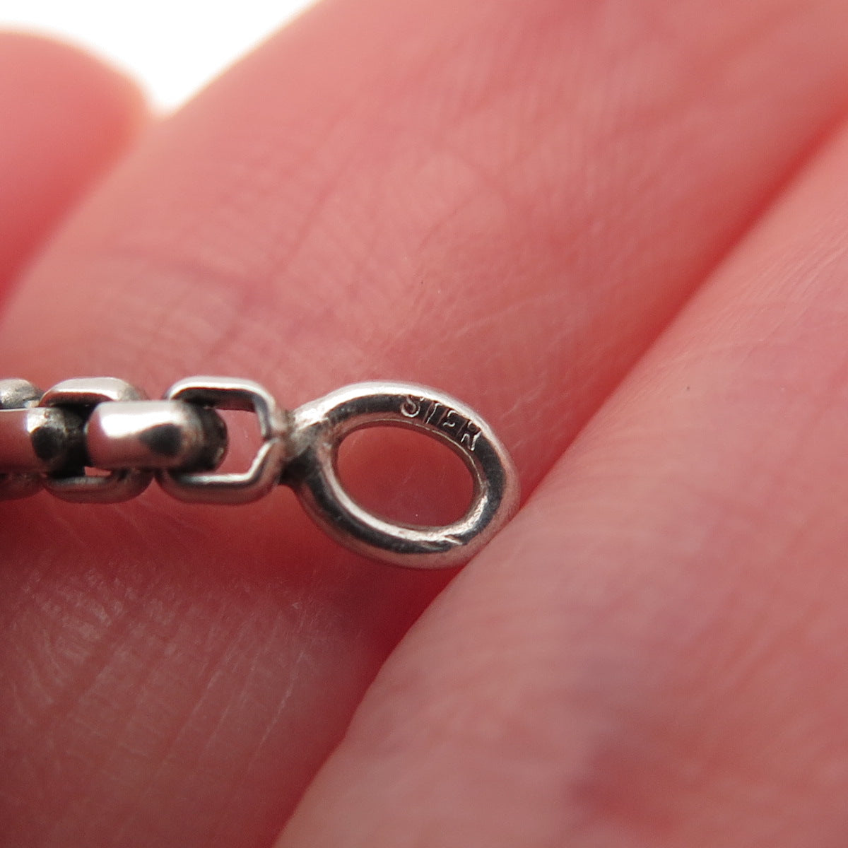 925 Sterling Silver Vintage Round Box Oxidized Chain Necklace 16"